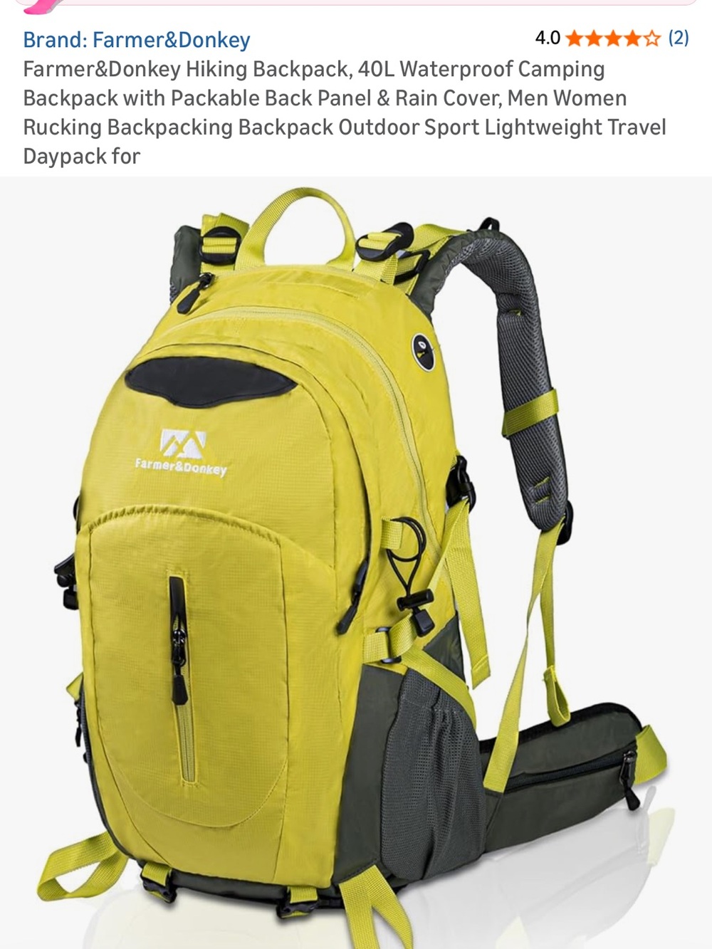 Farmer & Donkey Lime-Green hiking backpack with Black Accents